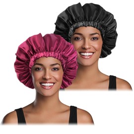 2 Stück Satin Bonnet Schlafhaube Verstellbare, Seidenhaube zum Schlafen, Atmungsaktive Haarhaube für die Nacht, Silk Bonnet Seidenhaube zum Schlafen Weiche Satin Haube für Damen Mädchen