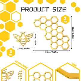 Peryiter 5 Pcs Metal Bee Wall Art Farmhouse Honey Bee Honey Comb Decor Wire Metal Bee Wall Metal Decor Bee Metal Wall Hanging for Living Room Garden Bedroom Office Home (Gold,Classic)