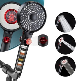 Jeriussg Filtered Shower Head with Handheld Spray for Skin and Hair Care, High Pressure 3 Modes Turbo Showerhead for Hard Water, 59" On Leaks Shower Hose, ON/OFF Button, Adjustable Flow, Matte Black