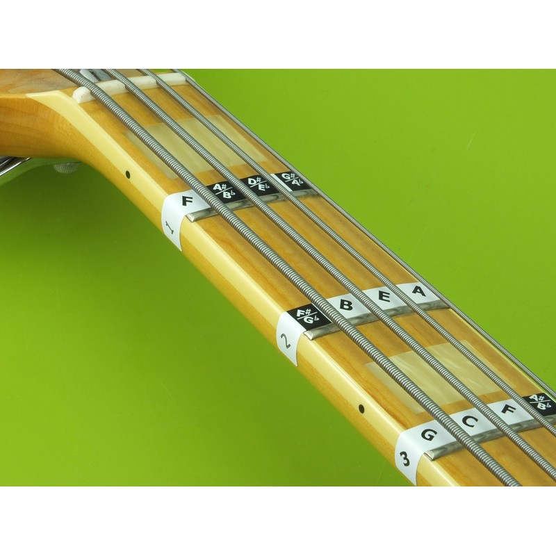 FRETNOTE Stickers for Bass Guitar - 4-string RH Fretboard Notes