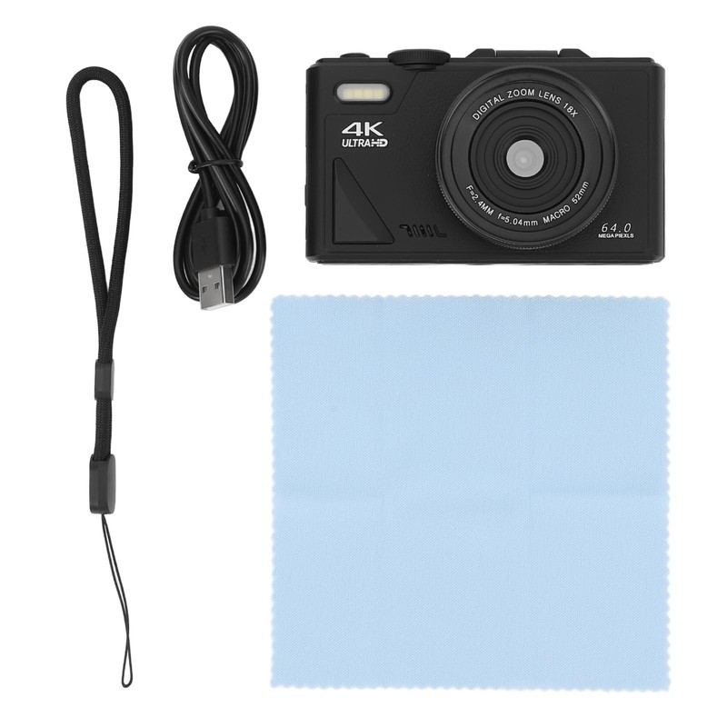 4K Digital Camera, 64 MP, 18x Digital Zoom, Auto Focus
