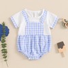 Newborn Baby Boys Girls Ginghem Romper Short Sleeve Plaid Patchwork
