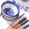 BOSILI Chinese Blue and White Ceramic Rice Bowls and Chopsticks