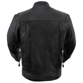 True Element Mens Vented Scooter Collar Leather Motorcycle Leather Motorcycle Jacket with 2 Utility Storage Pockets (Black, XXXX-Large)