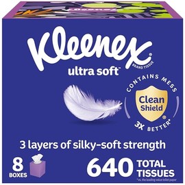 Kleenex - Pauelos faciales ultrasuaves, 8 cajas con forma de cubo, 80 pauelos por caja, 3 capas, el empaque puede variar                              