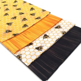 Furry Bees Fat Quarter Fabric Bundle 4 x 100% Cotton Fat Quarters