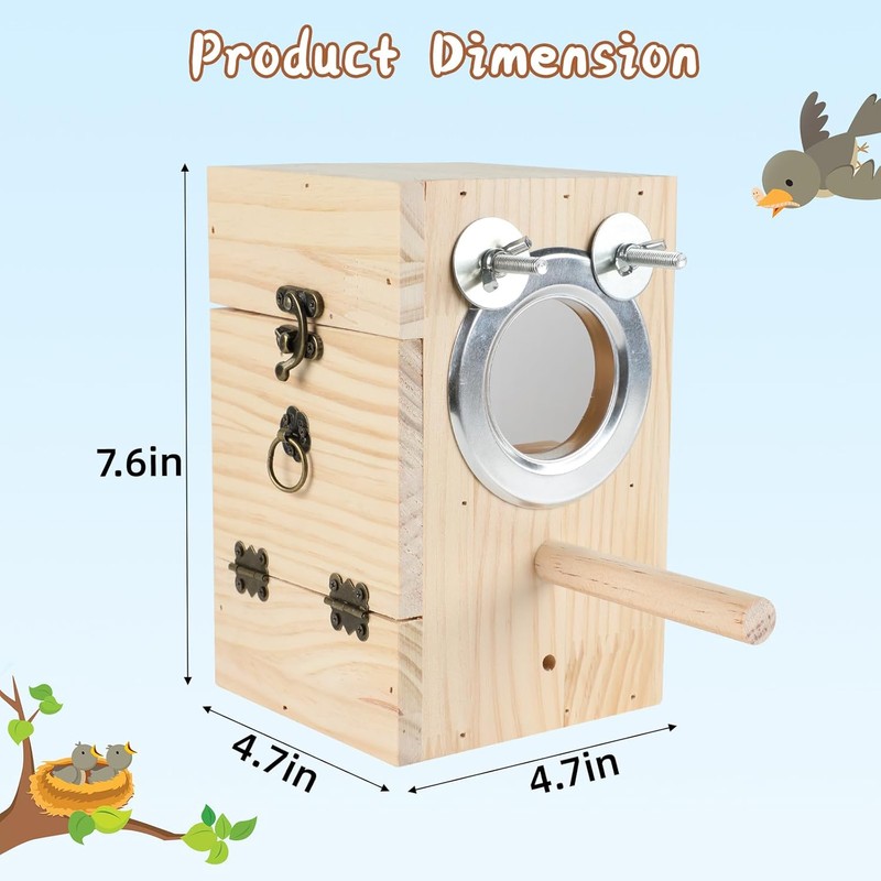 Parakeet Nesting Box Transparent Design, Natural Wood Bird Nest Breeding