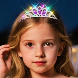 Kilshye Light Up Princess Tiara LED Rhinestone Tiaras Headband Festival Costume Hair Accessories for Girls (Purple)