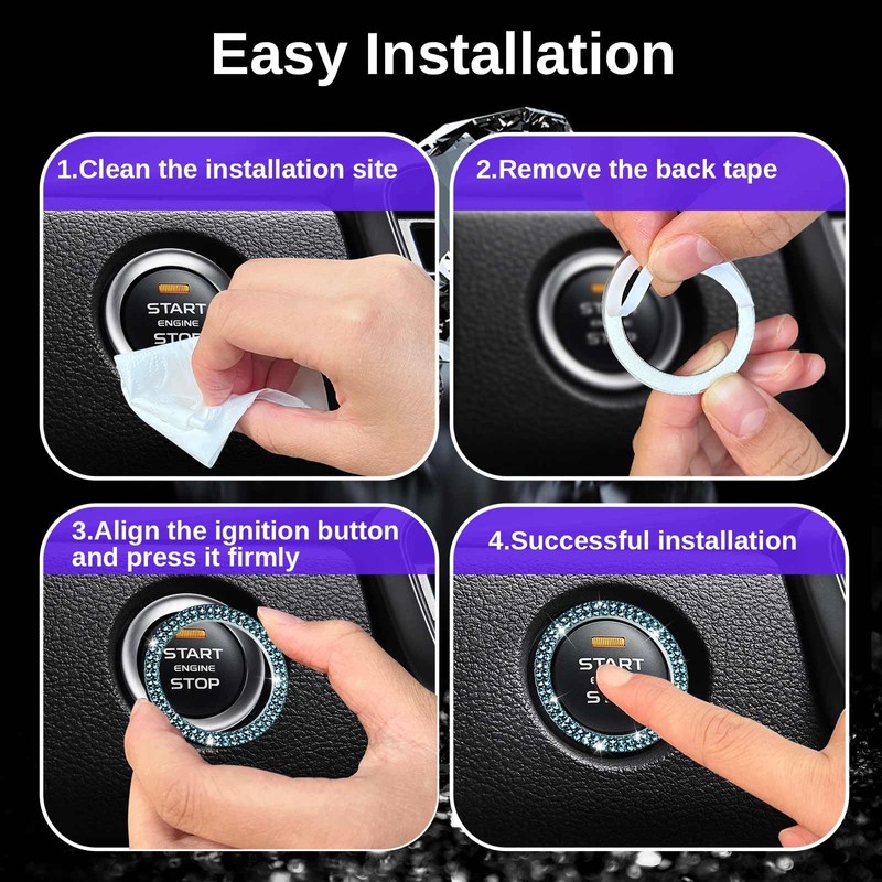 WHALETAIL 2PCS Bling Crystal Rhinestone Car Engine Start Ring Stickers,