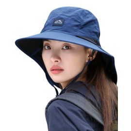 Fiorior Women's Outdoor Hat, Over 99% UV Protection, Mesh Structure, Includes Chin Strap, Sun Protection, Summer, Sun Protection, UPF 50+, navy