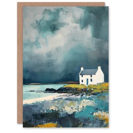 Artery8 Classic Scottish Lochside Cottage Oil Painting Greeting Birthday Card Him Her All Blank