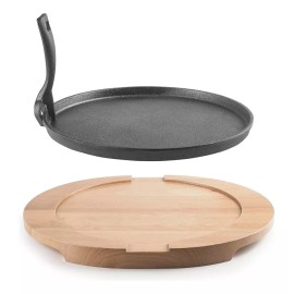 Ibili Plancha Hierro Fundido + Base Madera 26 Cm Inducción Ibili Color Negro