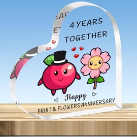 JMIMO 4th Wedding Anniversary Plaque Gifts 4 Years Together - Happy Linen Anniversary Heart Shaped Acrylic Plaque for Couple Wife Husband