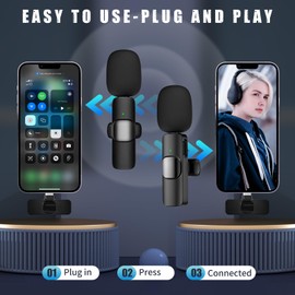 MKHS Wireless Microphones - 2 Pack Wireless Lavalier Microphones for Video Recording, TikTok, YouTube, Vlogging, Livestreaming - Crystal-Clear Sound