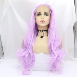 Pastel Purplr lace front wigs Lace Wig Naturla Wave Synthetic Heat Resistant Fiber Wig Long Wavy Purple lace front wig for Women 24Inch