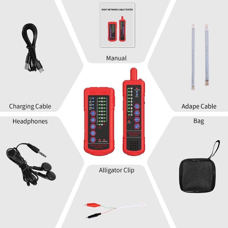 GAMWATER U830 Kabeltester RJ45 RJ11 Cat5 Cat6 Netzwerk-Tester mit Kopfhörer,