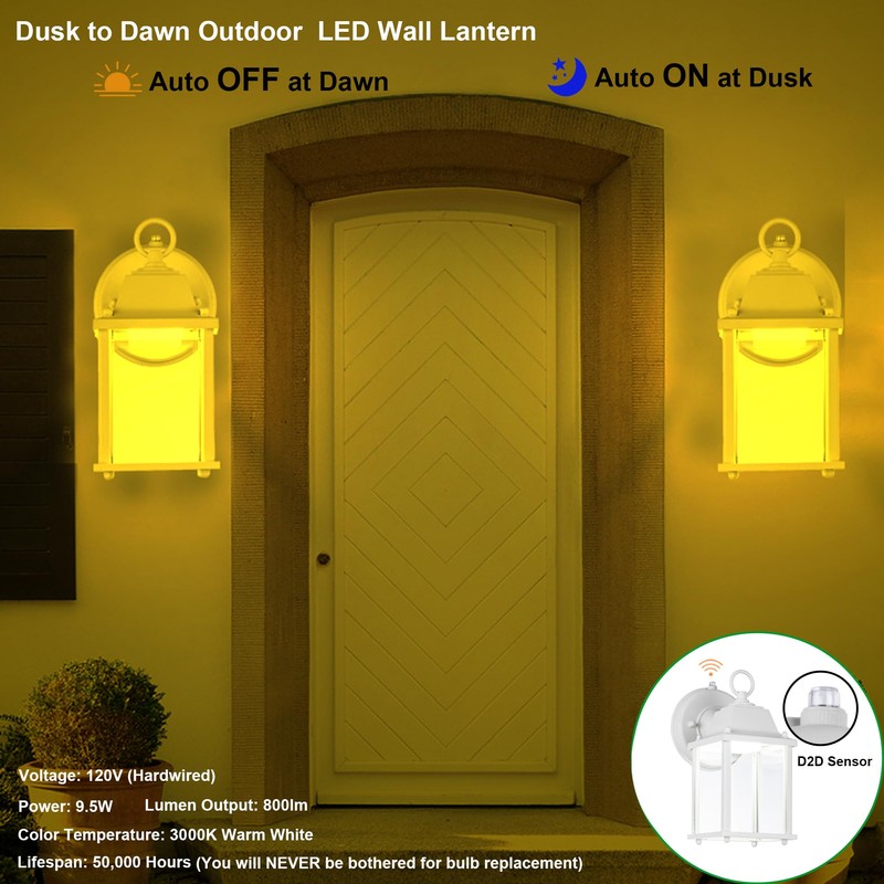 LIT-PaTH Small Outdoor LED Wall Lantern with Dusk to Dawn