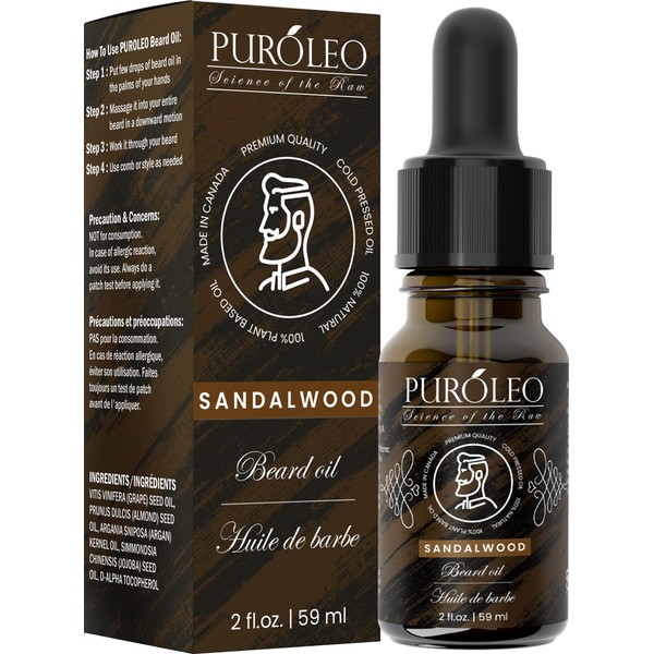 PUROLEO Sandalwood Beard Oil 2oz/59ml (Made In Canada)- All-Natural Formula