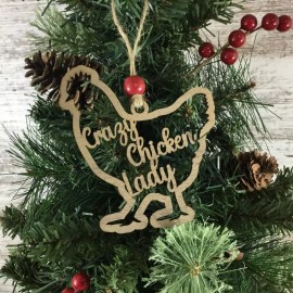 Handmade Crazy Chicken Lady Wood Chicken Christmas Ornament