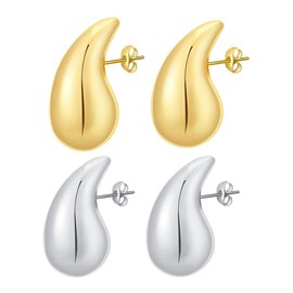 Chunky Gold Hoop Earrings, 2 Pairs Lightweight Waterdrop Teardrop Hollow Open Hoops, Hypoallergenic Gold Plated Earrings Fashion Jewelry, Lightweight Drop Earrings, For Women Girls, Gold