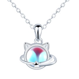 feilok Women's Necklace 925 Silver Pendant Cat Moonstone for Women Birthday Christmas Valentine's Day, Moonstone