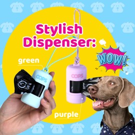 OOPS Recycled Plastic Dog Poop Bags with Green Dispenser, Certified Recycled Standard, Unscented 105 Counts 7 Rolls Pet Waste Bags, Strong Leak Proof Bag Rolls for Dogs and Cats, 22 x 33 CM