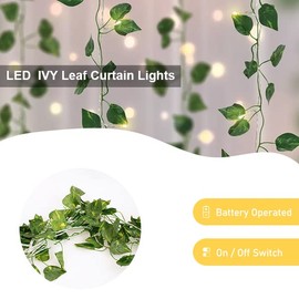Perfect Holiday 66 LED Ivy Leaf Curtain String Lights Battery Operated - Warm White