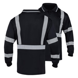 FONIRRA Safety Polo Shirts for Men Reflective High Visibility Long Sleeve with Pockets ANSI Class 2 Hi Vis Construction Work Shirts Black