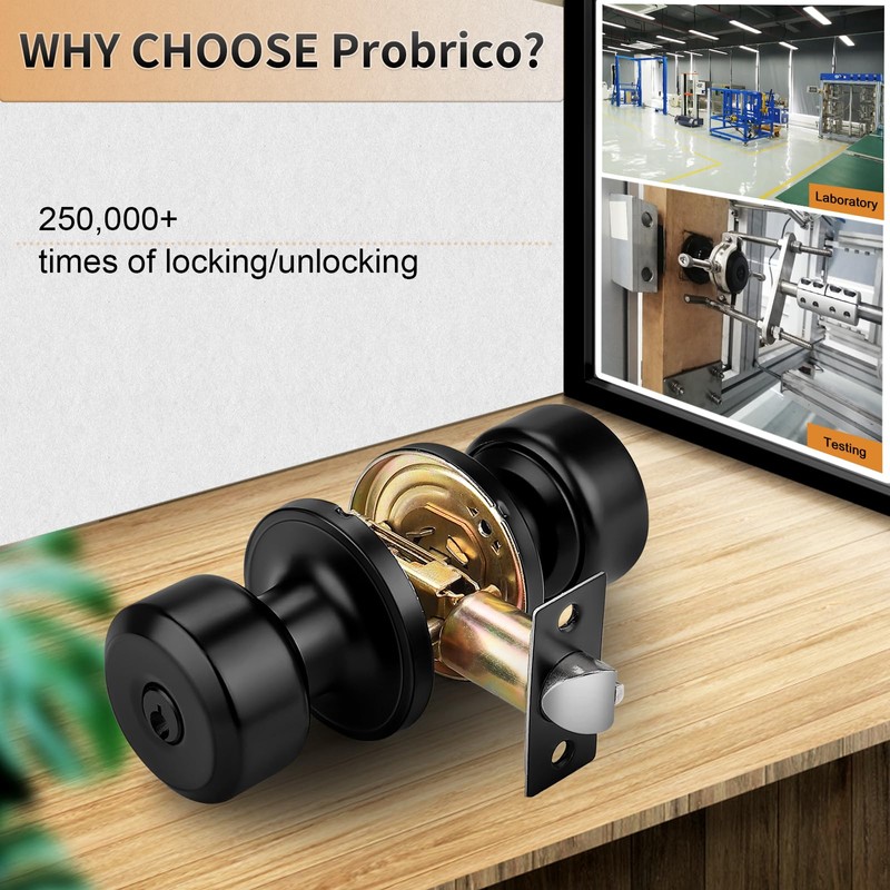 Probrico Black Door Knob Keyed Like Door Knob with Lock
