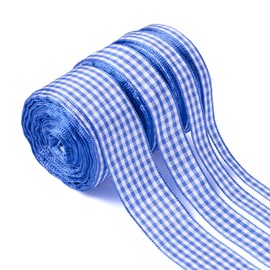 Pandahall 4 Rolls Gingham Ribbon Blue and White Plaid Polyester Ribbon Picnic Ribbon Christmas Wrap Ribbon for Bows Sewing Gift Wrapping Wedding Bridal Shower