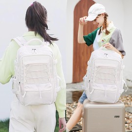 Travel Backpack for Women Men 15.6 Inch Laptop Backpacks with USB Port Carry on Bag Airline Approved Large College School Bookbags Waterproof Work Business Sport Rucksack Casual Daypack (White)