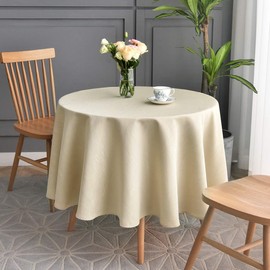 maxmill Round Jacquard Tablecloths Swirl Design Spillproof Wrinkle Free Heavy Weight Soft Table Cloth for Circular Table Cover of Buffet Banquet Parties Holiday Dinner Round 90 Inch Beige