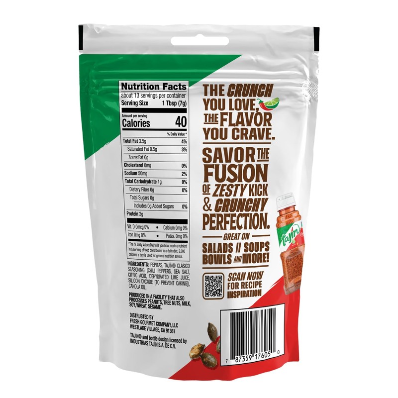 Fresh Gourmet Chili Lime Pepitas Salad Topper and Snack, 3.25