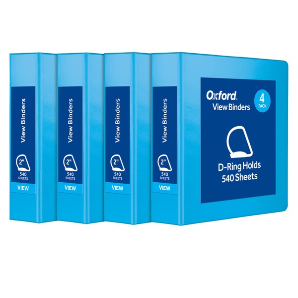 Oxford® 3 Ring Binders, 2" D Rings, Holds 540 Sheets, ClearVue™ Presentation Binder, Blue, 4PK