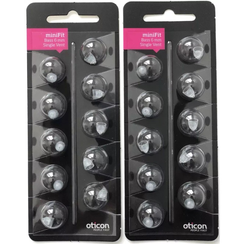 Oticon 2 Packs Oticon miniFit 6mm Bass Single Vent Domes