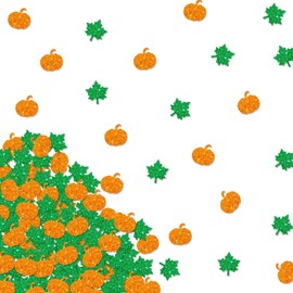 Thanksgiving Confetti, Little Pumpkin Confetti, Autumn Harvest Apple Cut Outs, Green Glitter Maple Leaf Papaer Scatters for Thanksgiving Day/Fall Party Table Decoration