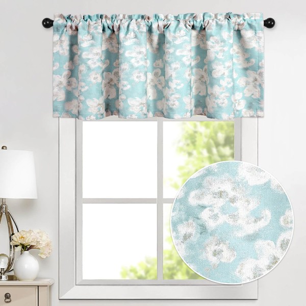 VOGOL Farmhouse Style Valance Curtains, White Flower Jacquard Curtain Panels