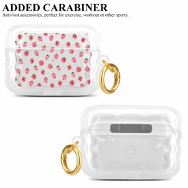 MAYCARI Clear AirPods Pro 2 Case Cover Cute, Compatible for AirPods Pro 2 Cases Wave Transparent With Strawberry Pattern Design AirPod Pro Case Cover Front LED Visible Wireless Charging Case