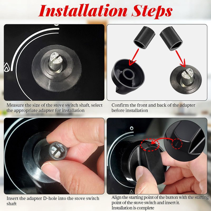 4 Pack Black Control Knobs with Replacement for 12 Adapters,