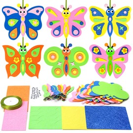 Pack of 12 Butterfly Craft Set for Children, DIY Butterfly Pendant Decoration Craft Set, Easter Decoration, Creative Crafts for Crafts with Mix & Match Foam Rubber Parts, Easter Decoration for Crafts