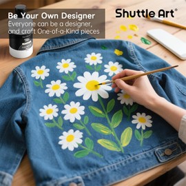 Shuttle Art White Fabric Paint, 8.45 oz(250 ml) Fabric Paint for Clothes Permanent, Non-Toxic Textile Paint for DIY Arts & Crafts, T-Shirts, Shoes, Jeans, Ideal for Base Coverage, Blending & Detailing