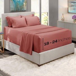 Hearth & Harbor Extra Deep Pocket Full Size Sheets Sets - Fits Mattress 18-24 Inches Deep - Extra Deep Pocket Sheets - 6 Piece Full Size Sheets - Pink Clay