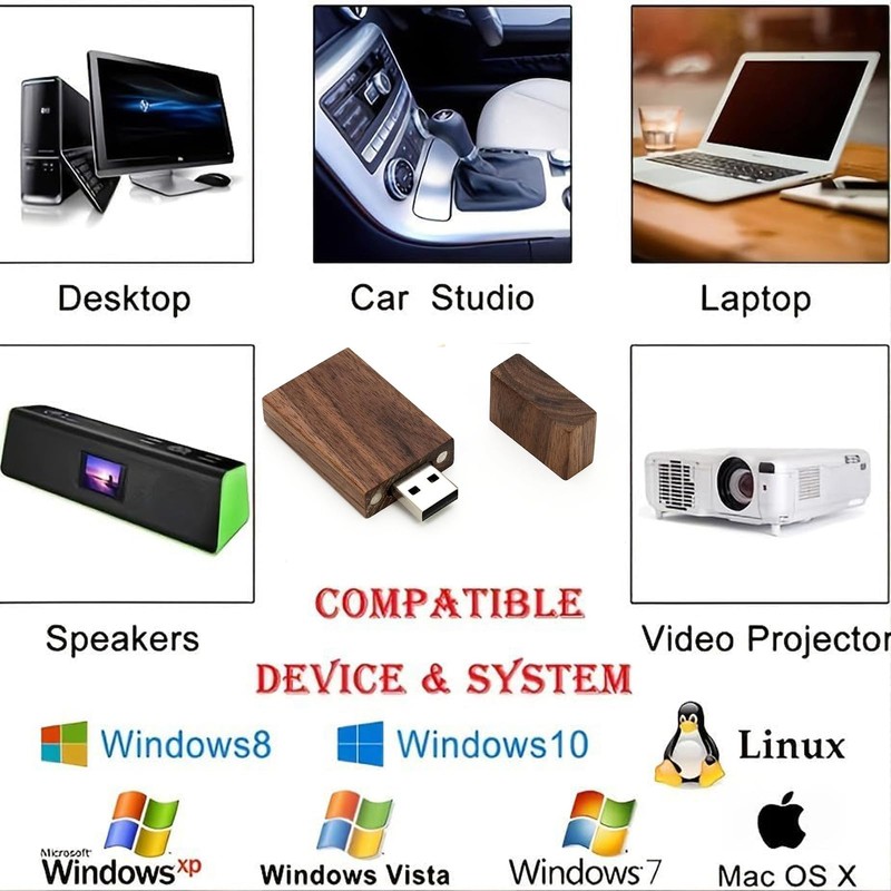 Yaxiny 5 Pack Rectangle Walnut Wood 2.0/3.0 USB Flash Drive