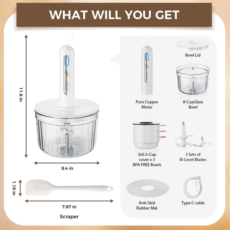 TTFTTF Glass Food Processor with 3 Blades & 4 Bowls