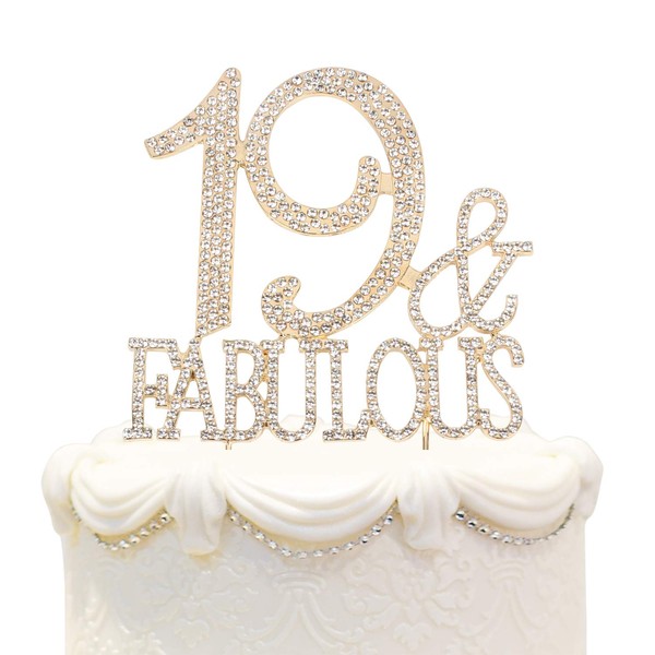 Hatcher lee Fabulous and 19 - Decoración para tartas de 19 años, cumpleaños, 19 aniversario, boda, decoración de fiesta de diamantes de imitación (dorado)