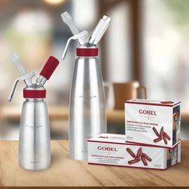 GOBEL - Professional Stainless Steel Whipped Cream Dispenser - Stainless Steel Container and Head - 1 Pint - Professional Quality (compliant with NF D21-901)