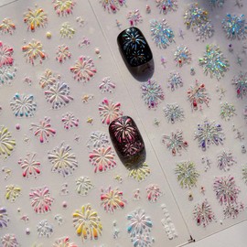1 Sheet Colorful Fireworks Nail Decals, Aurora Fireworks Nail Art Stickers, 5D Embossed Self-Adhesive Manicure Supplies for Women Spring Summer DIY Manicure Decoration
