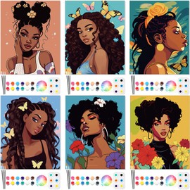 Dinifee 6 Pack Canvas Painting Kit Pre Drawn Afro Queen Cotton Canvas 8 x 10 Inch Stretched Paint and Sip Set for Adults Party Date Night(Sunshine Girl)