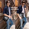 Masa Kawa Men's Black Leather Messenger Bag Retro Small Crossbody