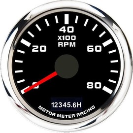 MOTOR METER RACING W Pro Series 52mm 2-1/16" Tachometer 8000 RPM Gasoline Diesel Engine with Hour Meter Black Dial White LED Waterproof for Car Truck Boat Yacht Motorcycle